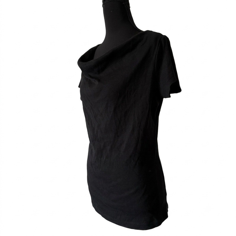 Magaschoni Cowl Neck Top Women's‎ M Black Short Sleeve Shirt Minimalist Capsule